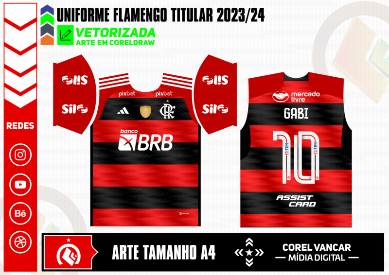 Conjunto do Flamengo Onda Modelo 2023-24 Uniforme de Futebol